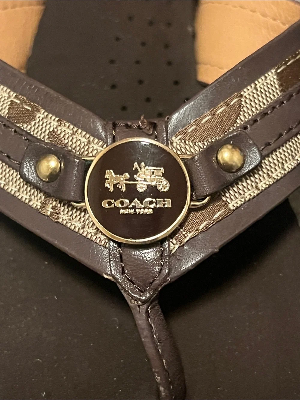 Authentic Coach Jasmine 12CM/Semi Mat CLF A5287 Women's Brown/Tan Thong Sandals - Picture 8 of 8